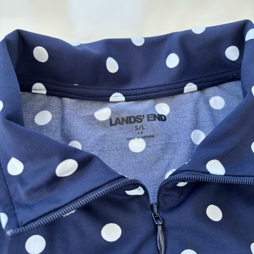 Lands' End Women's Navy Blue White Polka Dot Long Sleeve Tunic Rash Guard SMALL - Picture 4 of 7